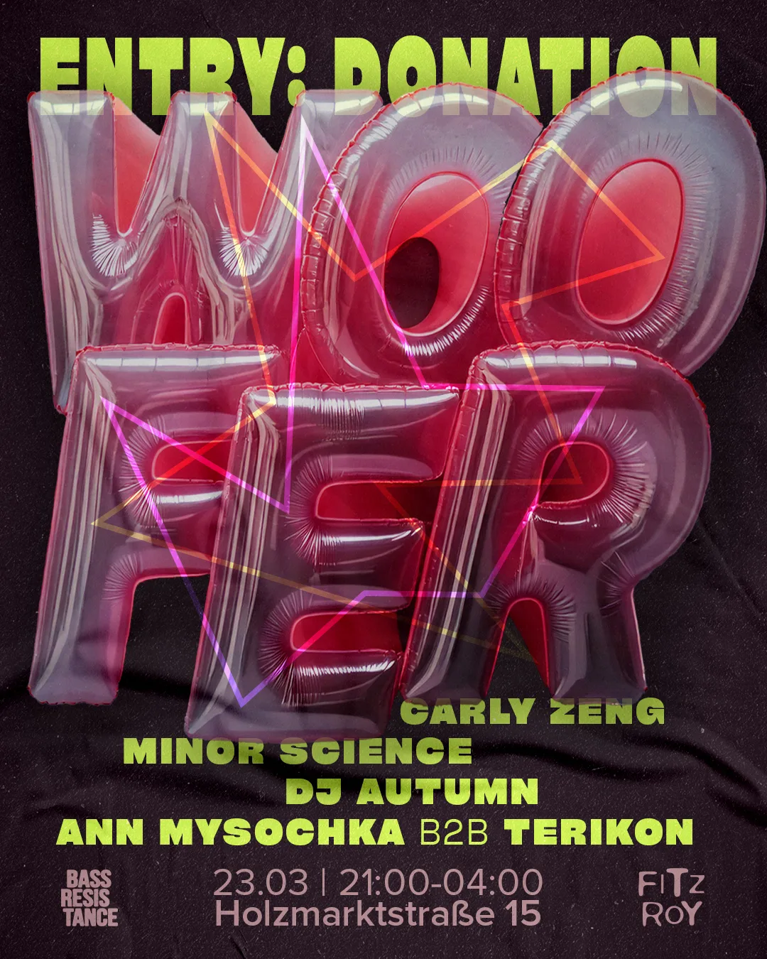 Bass Resistance event poster — Woofer × Fitzroy